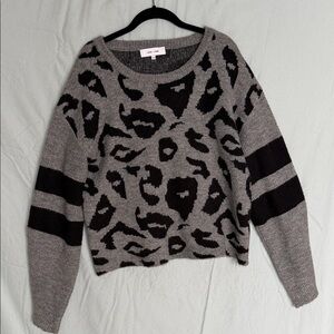 John + Jenn Gray and Black Leopard Print Sweater